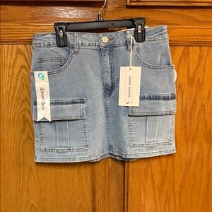 Light Blue Denim Cargo Skort with Utility Pockets